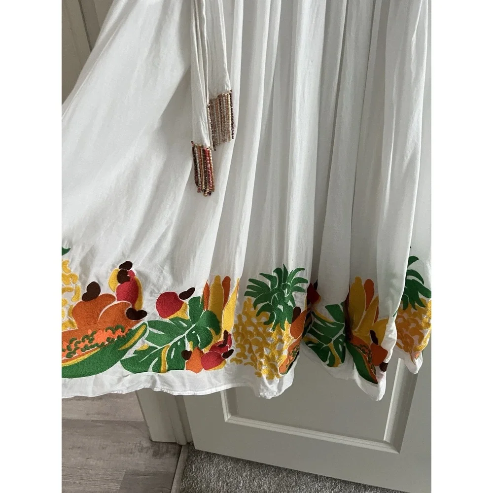 Farm Rio Embroidered Fruits Side Bow Midi Skirt Size XS RV $275 Lined